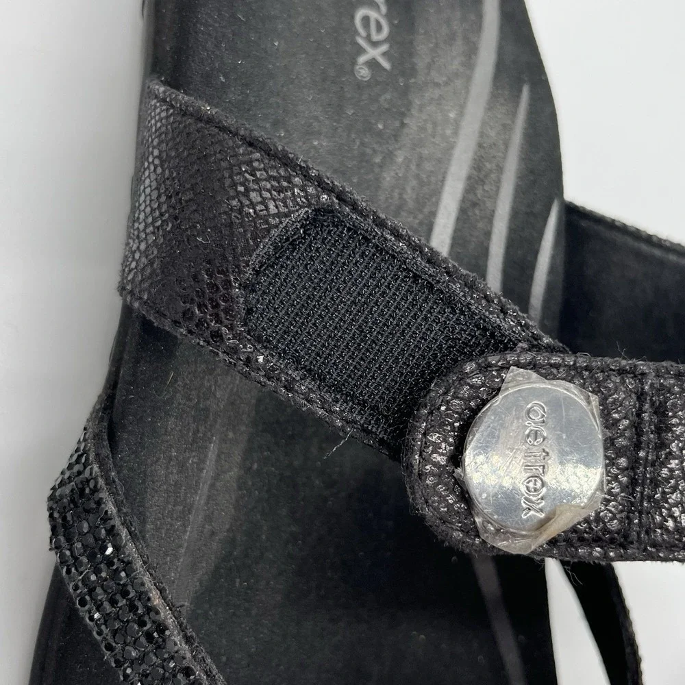 Aetrex Izzy Sparkle Sandals Women's  10 Black Rhinestone Orthotic Comfort Summer